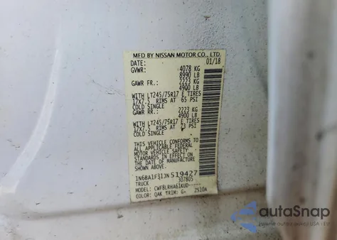 2018 Nissan Titan Xd S z USA, uszkodzony, nr VIN 1N6BA1F31JN519427